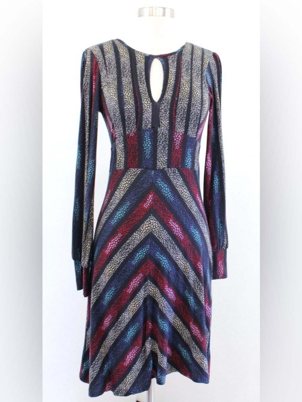 Free People Long-Sleeve Chevron Dress in Blue, Red, Purple, Black, Cream - Picture 2 of 6
